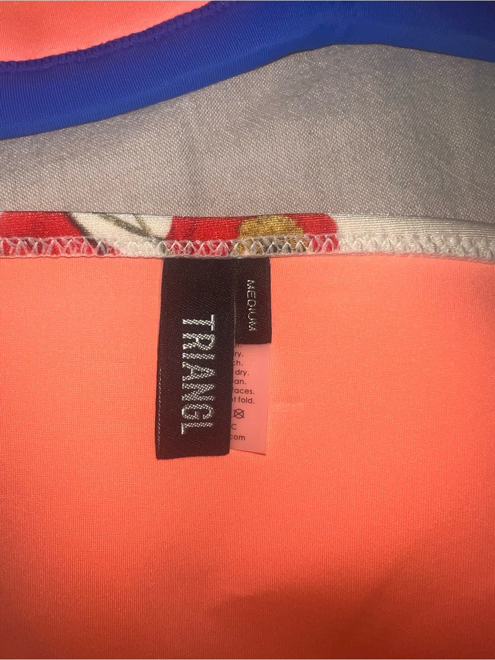 triangl swimwear Blue Triangle Top with Floral & Neon Coral Accent Bottom - Picture 4 of 5